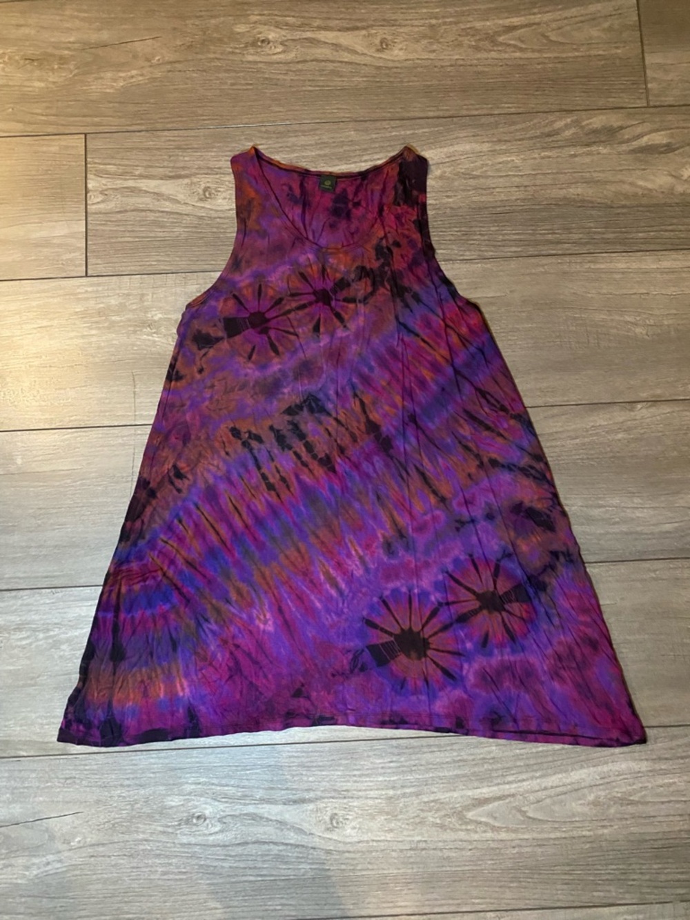 EUC CLEARAY Purple Tie-Dye Sunburst Sleeveless Tunic A Line Bamboo Rayon Mini